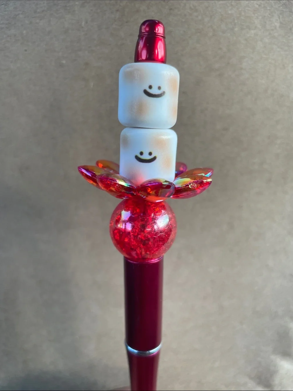 Cute Red Smiley Toasted Marshmellows Focal Pen handmade